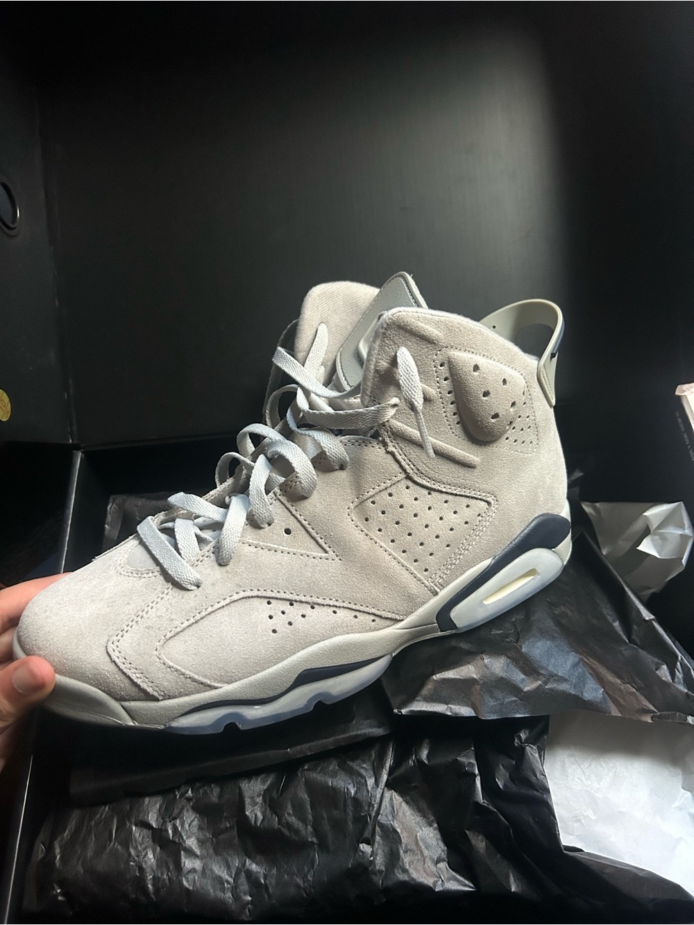 Jordan Retro High-Top Sneakers in Light Gray and Navy